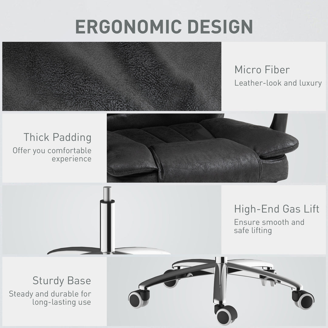 Home Office Chair Microfibre Desk Chair with Reclining Function Armrests Swivel Wheels Footrest Black