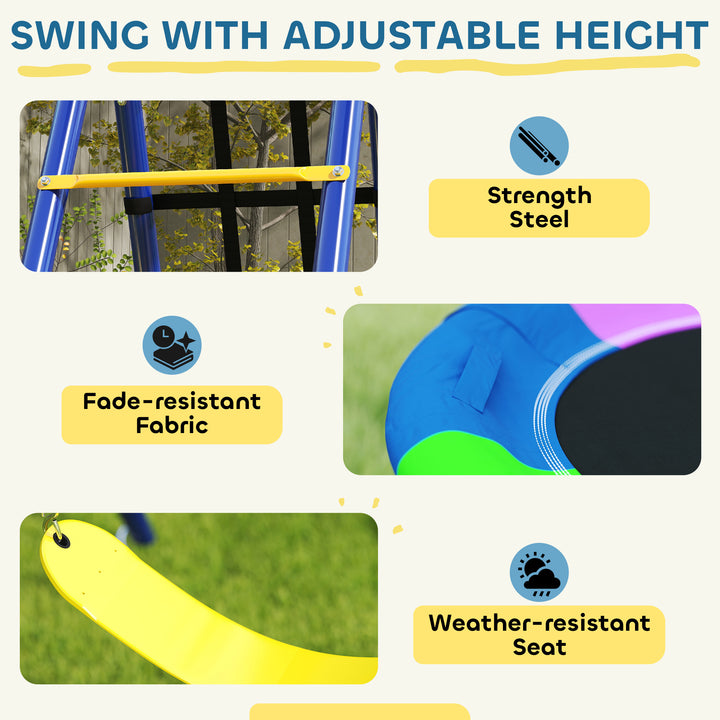 6 in 1 Metal Kids Swing Set with 3 Swings, Climbing Ladder &amp; Net, Bask