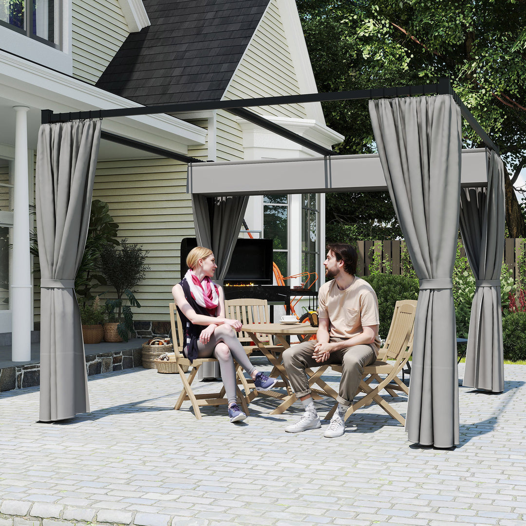 3 x 3m Moving Canopy Metal Pergola, with Curtains - Grey