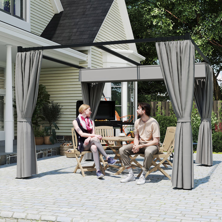3 x 3m Moving Canopy Metal Pergola, with Curtains - Grey
