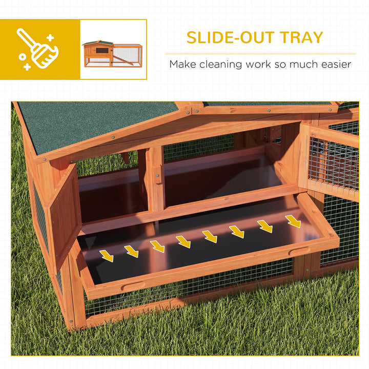 Rabbit Hutch with Run Wooden Guinea Pig Hutch Outdoor Bunny Cage Hide House with Sliding Tray, Hay Rack, Ramp, 156 x 58 x 68cm, Orange