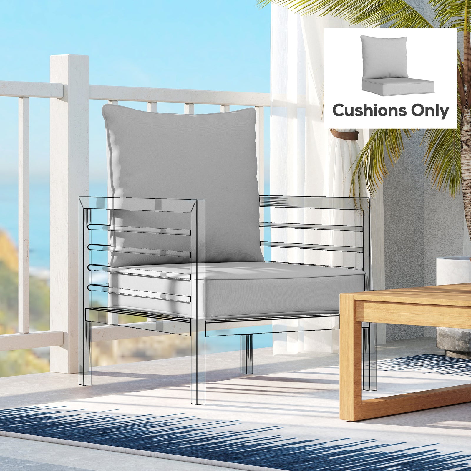 Outdoor Seat and Back Cushion Set, 63L x 55W x 15Dcm Patio Deep Seatin