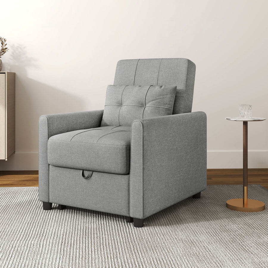 Linen-Look Single Chair Bed - Light Grey