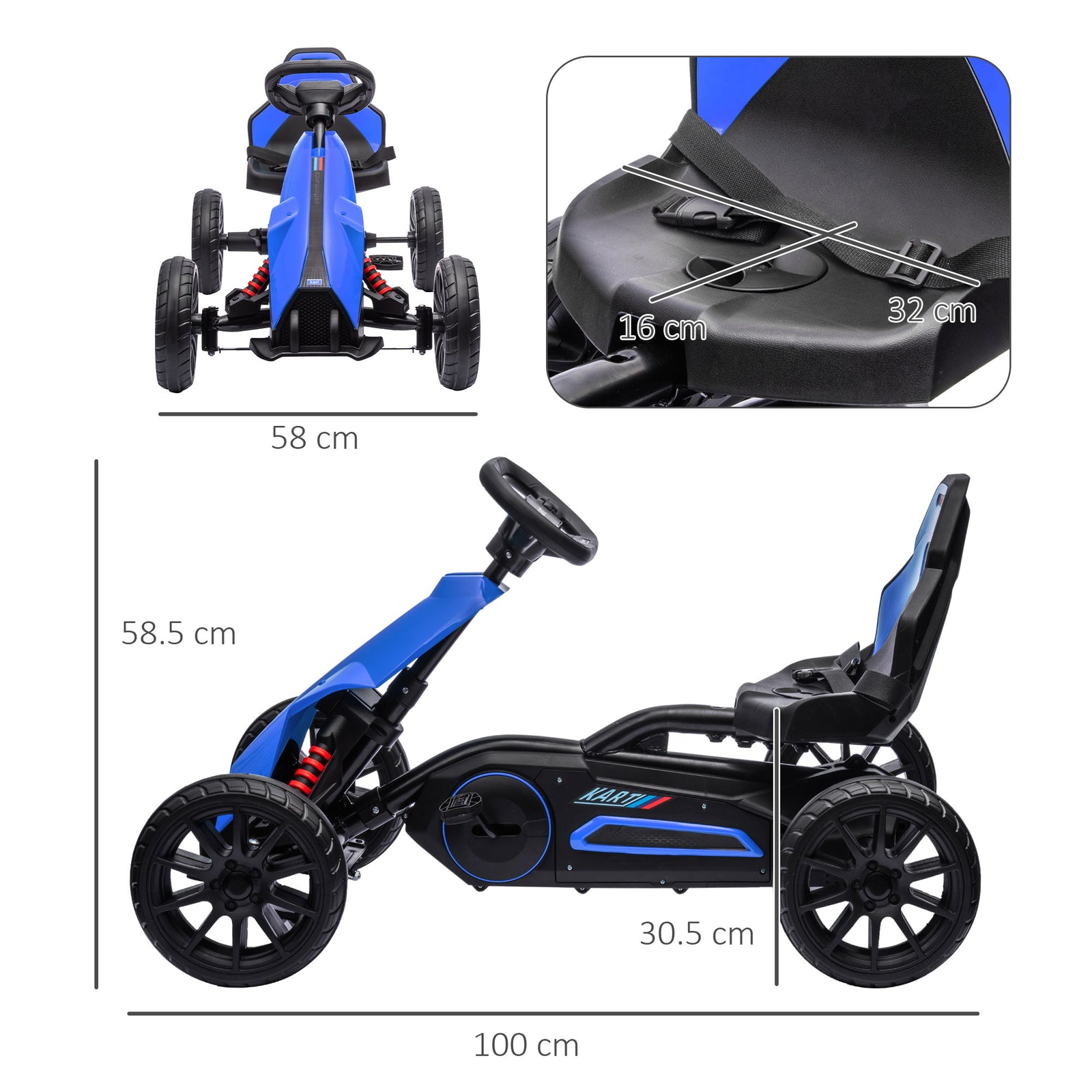 Kids Pedal Go Kart, with Adjustable Seat, EVA Wheels, Seat, Handbrake 