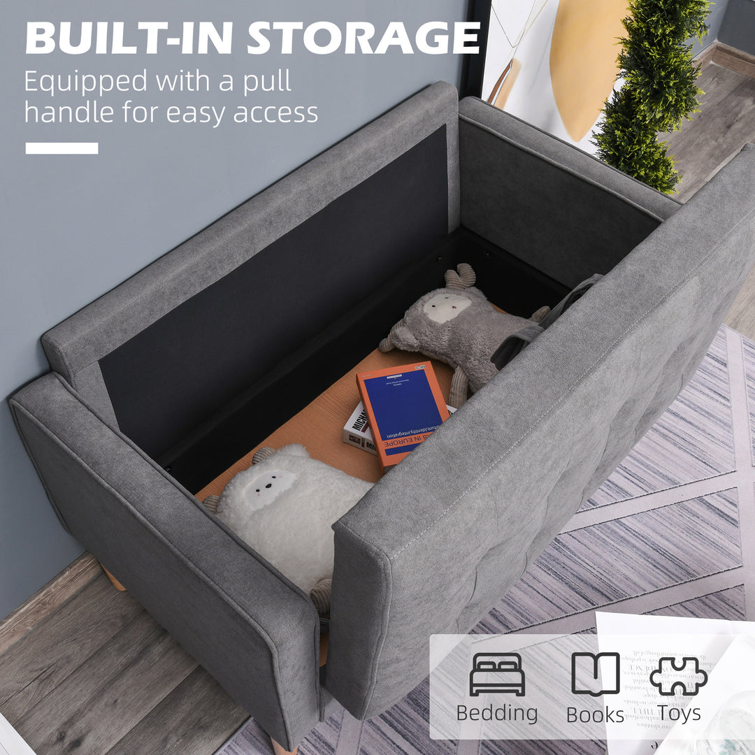 Modern 2 Seater Sofa with Hidden Storage, 117cm Tufted Cotton Couch with Wood Legs, Compact Loveseat for Living Room, Kitchen, Grey