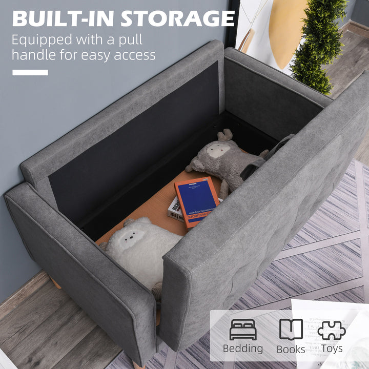Modern 2 Seater Sofa with Hidden Storage, 117cm Tufted Cotton Couch with Wood Legs, Compact Loveseat for Living Room, Kitchen, Grey