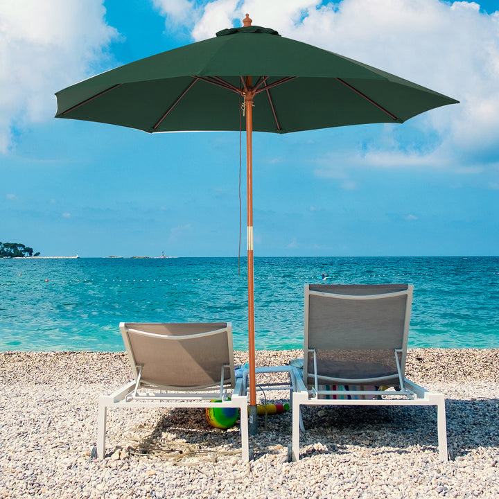 Outsunny Waterproof Wooden Garden Parasol: 2.5m Ventilated Canopy, Patio Sun Shade, Dark Green | Aosom UK