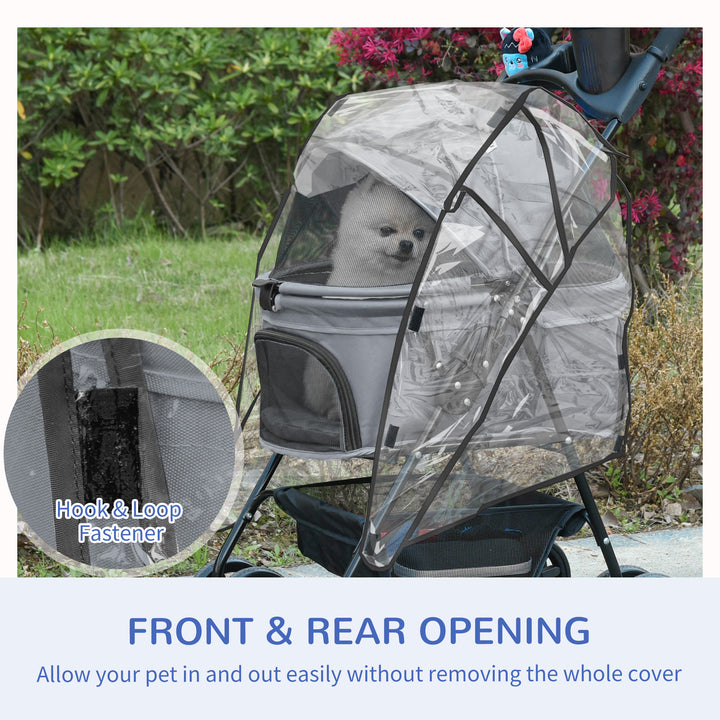 Dog Stroller with Rain Cover, Dog Pushchair One-Click Fold Trolley Jogger with EVA Wheels Brake Basket Adjustable Canopy Safety Leash for Small Dogs, Grey