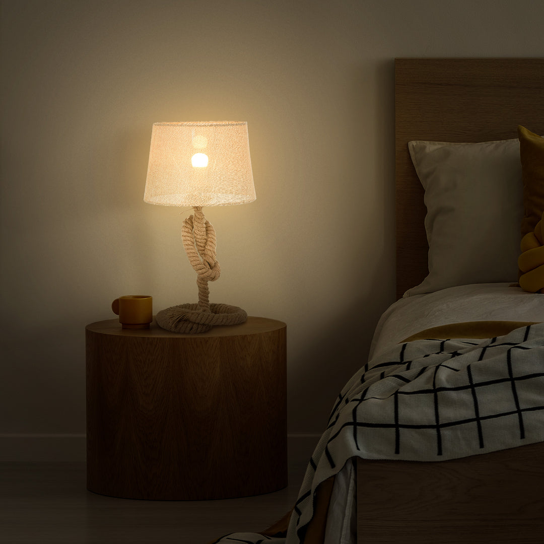 MCL Nautical Style Table Lamp with Fabric Lampshade Metal Frame Power Switch, 48cm Home Desk Lamp Bedroom Living Room Study E27 Base, Beige