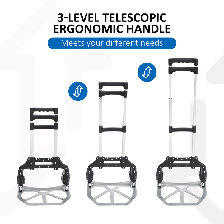 MCL Aluminium Folding Hand Truck Trolley, Heavy Duty Foldable Sack Cart with Adjustable Telescoping Handle, 70KG Load Capacity