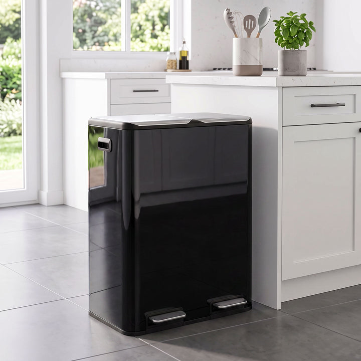 2 x 30L Double Kitchen Bin, Stainless Steel Pedal Rubbish Bin with - view 2