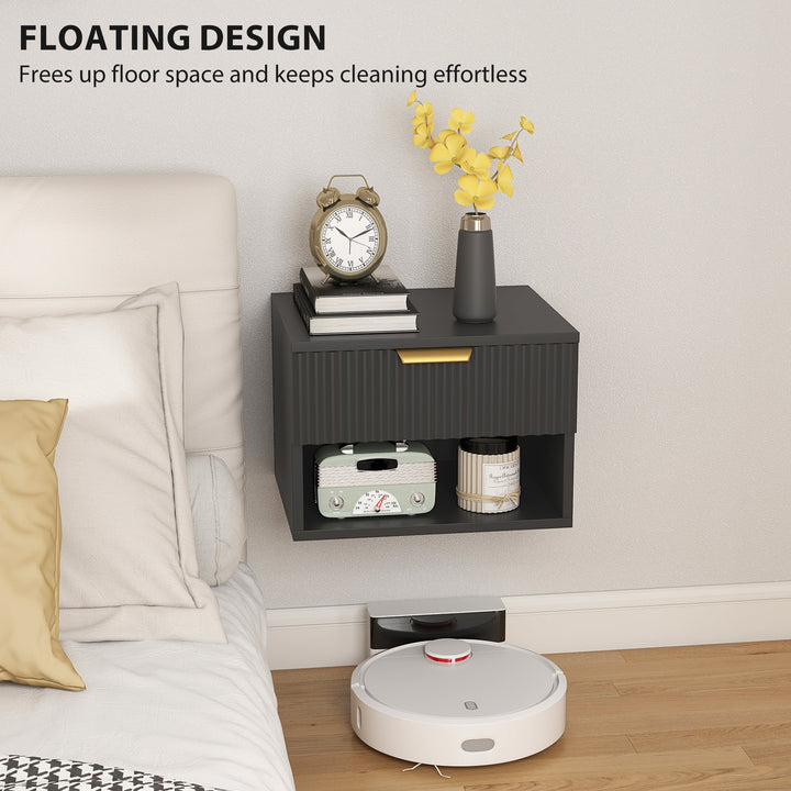 Floating Nightstands Set of 2, Modern Wall Mounted Bedside Tables, Bla