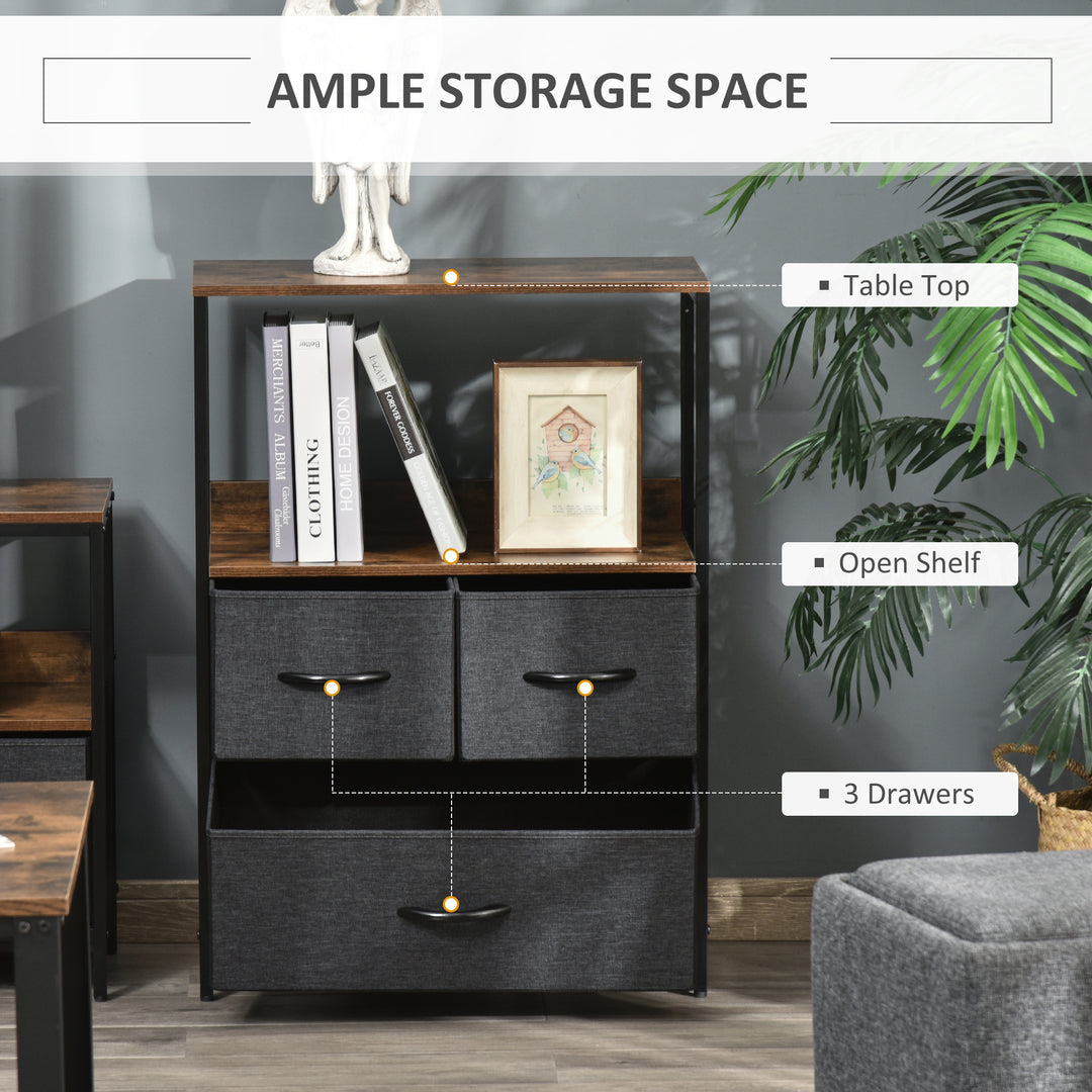 MCL 3 Drawer Storage Chest Unit Home Cabinet w/ Shelves Home Living Room Bedroom Entryway Living Furniture, Black