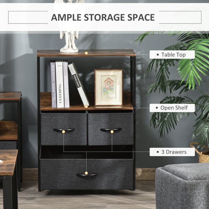 MCL 3 Drawer Storage Chest Unit Home Cabinet w/ Shelves Home Living Room Bedroom Entryway Living Furniture, Black