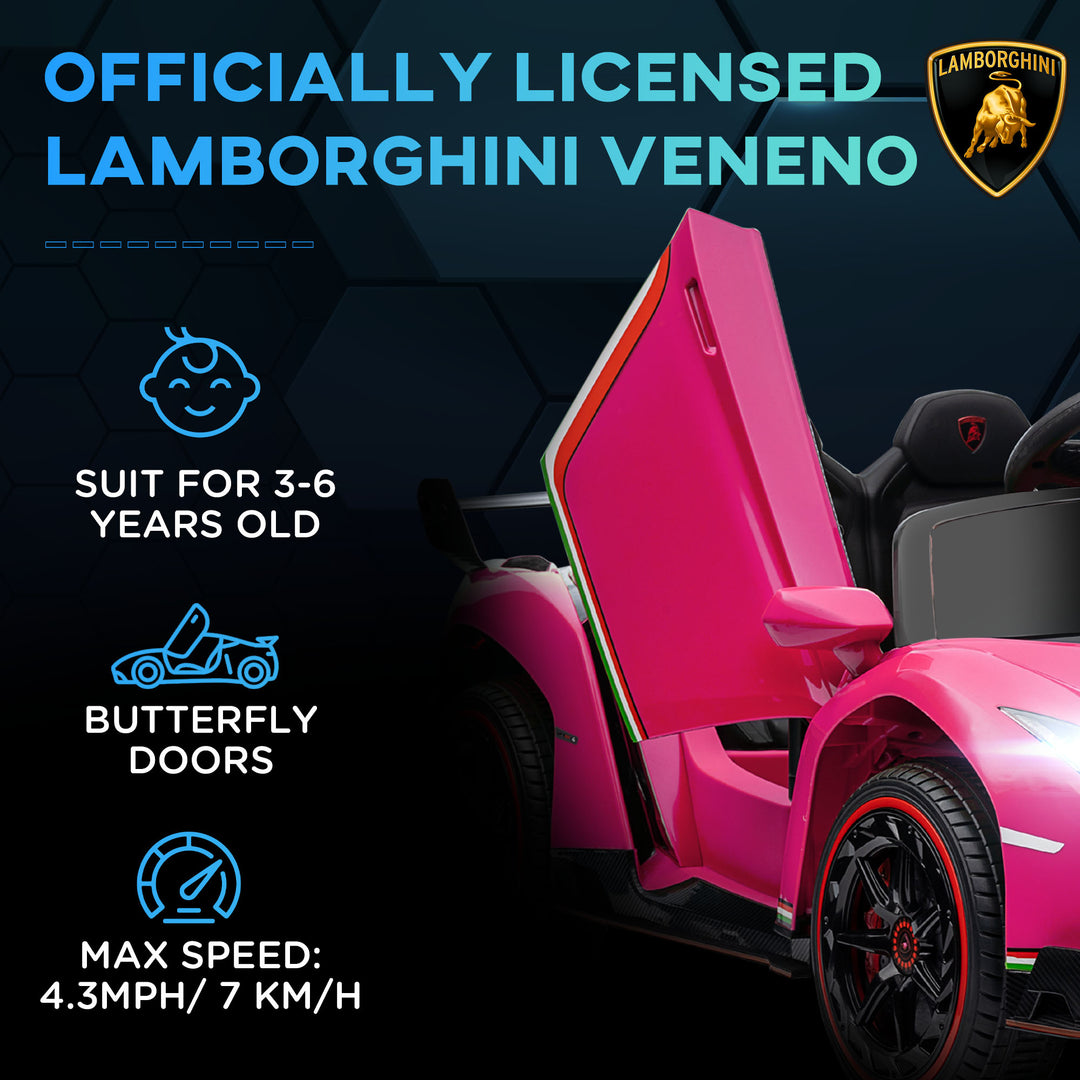 HOMCOM Lamborghini Veneno Licensed 12V Kids Electric Ride on Car w/ Butterfly Doors, Portable Battery, Powered Electric Car w/ Bluetooth | Aosom UK