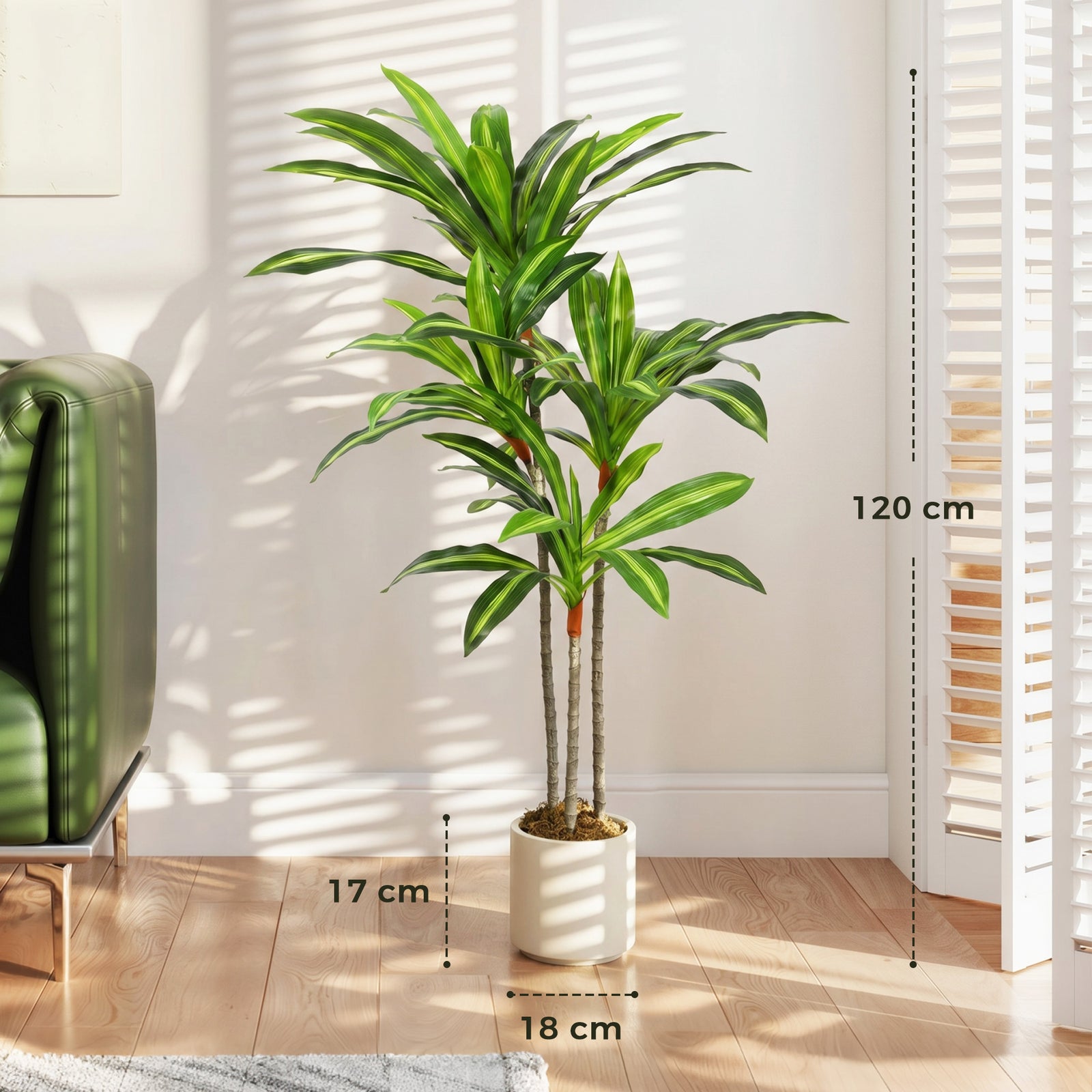 120cm Lifelike Fake Tree, Artificial Dracaena Tree with Bendable Trunk