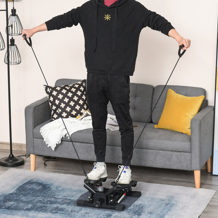 MCL Portable Mini Stepper, Exercise Fitness Machine for Legs Arms Thigh Toner Toning Machine, Stair Steps Workout Training Fitness, w/ Resistance Bands and Floor Mat, Black