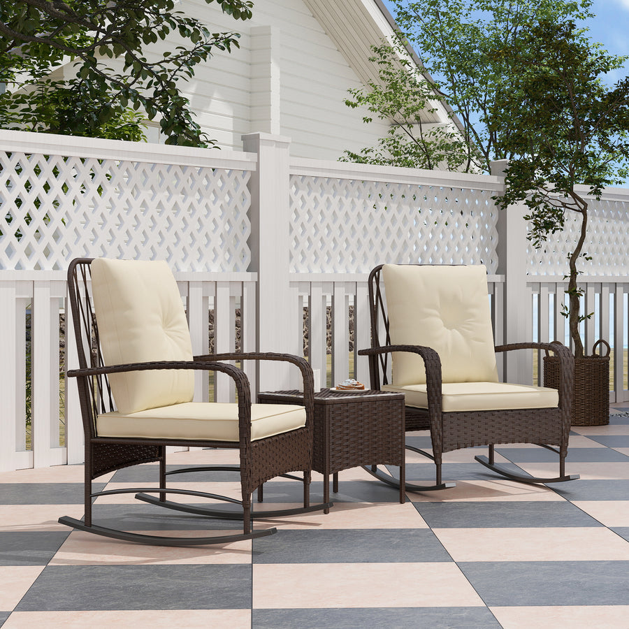 Three-Piece Rocking Chair Rattan Bistro Set - Brown