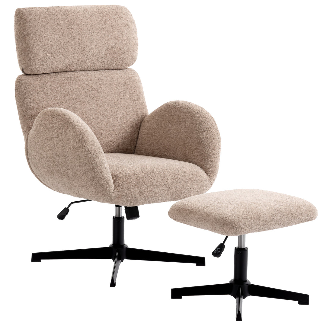 Swivel Armchair and Footstool Set, Height Adjustable Accent Chair with