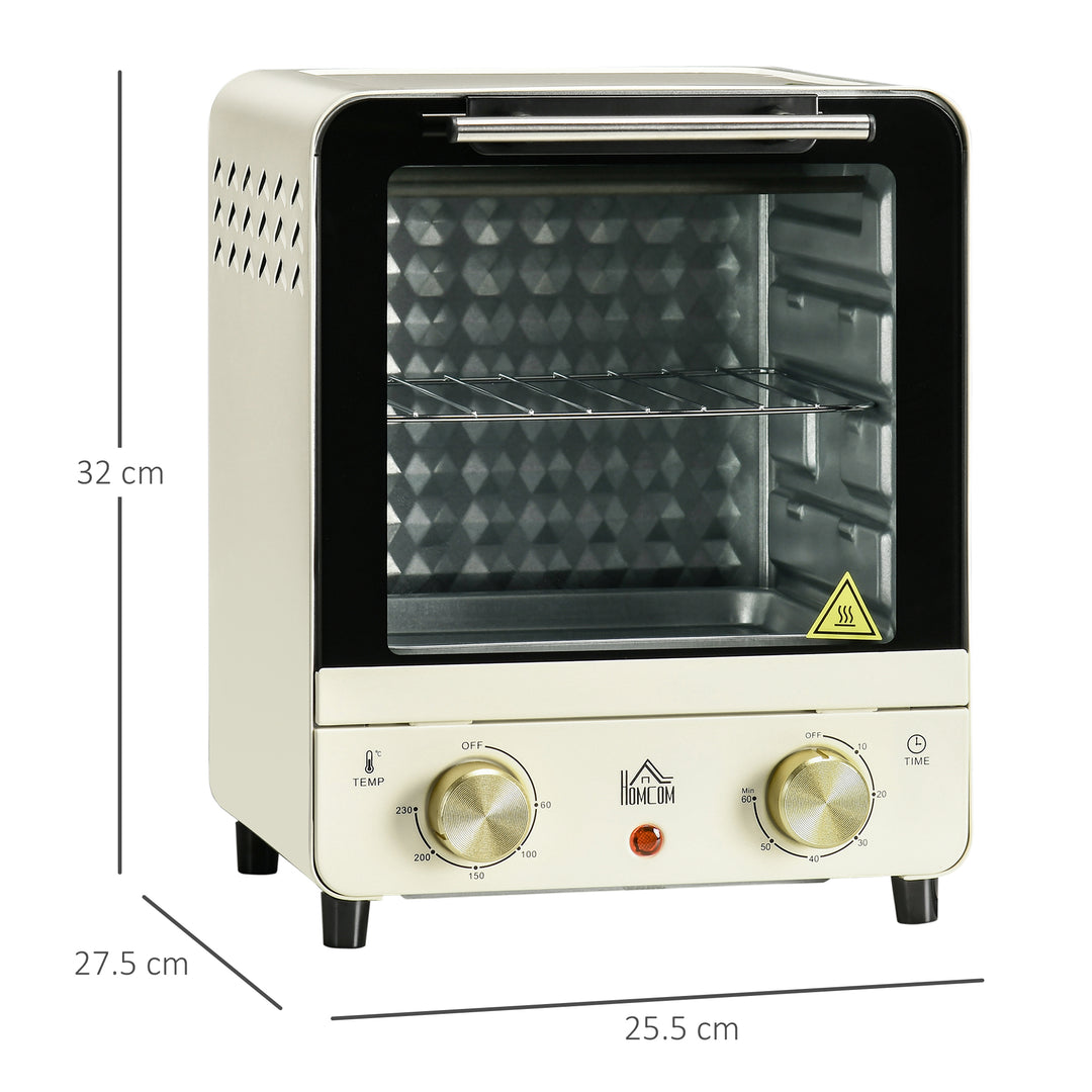Mini Oven, 15 Litres Electric Oven and Grill with 60-230℃ Adjustable Temperature, 60 Minute Timer, Include Baking Tray, Wire Rack and Crumb Tray, 1000W, Cream White