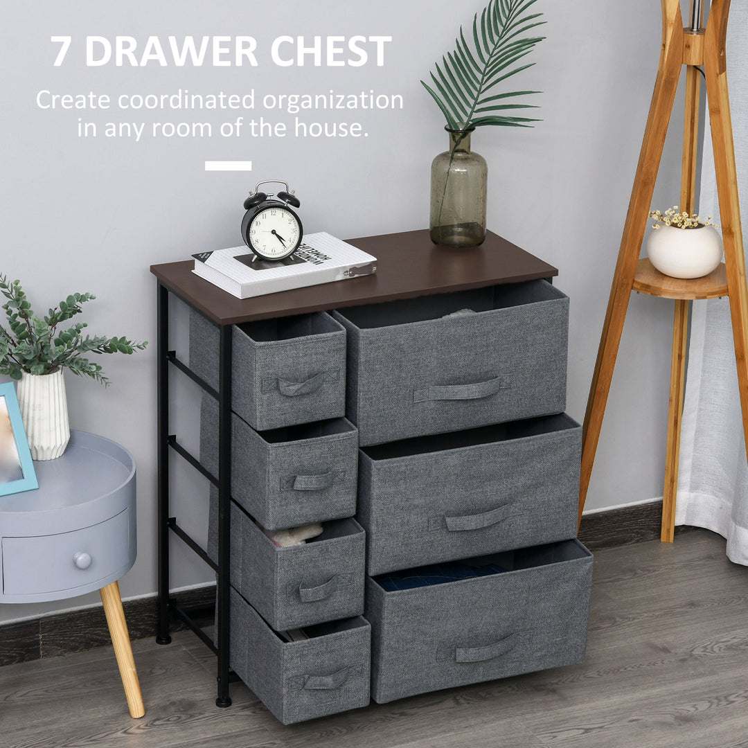 MCL Chest of Drawers with 7 Drawers, Fabric Drawers with Large Storage Space, Drawers Dresser with Metal Frame, Adjustable Feet for Bedroom Living Room, Dark Grey