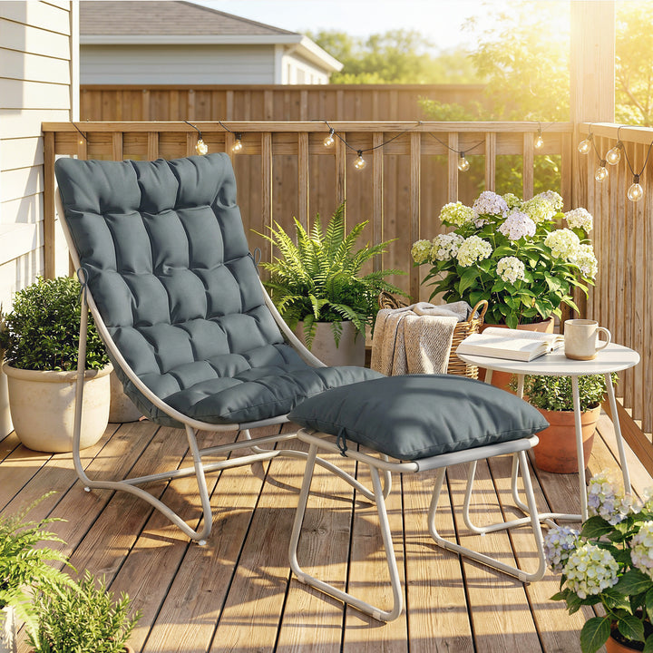 Bistro Set for Garden, 3 Piece Outdoor Table and Chair with Footstool 