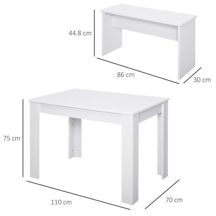 MCL Kitchen Dining Table and 2 Benches Set, Table and Chairs Set for Limited Space, White