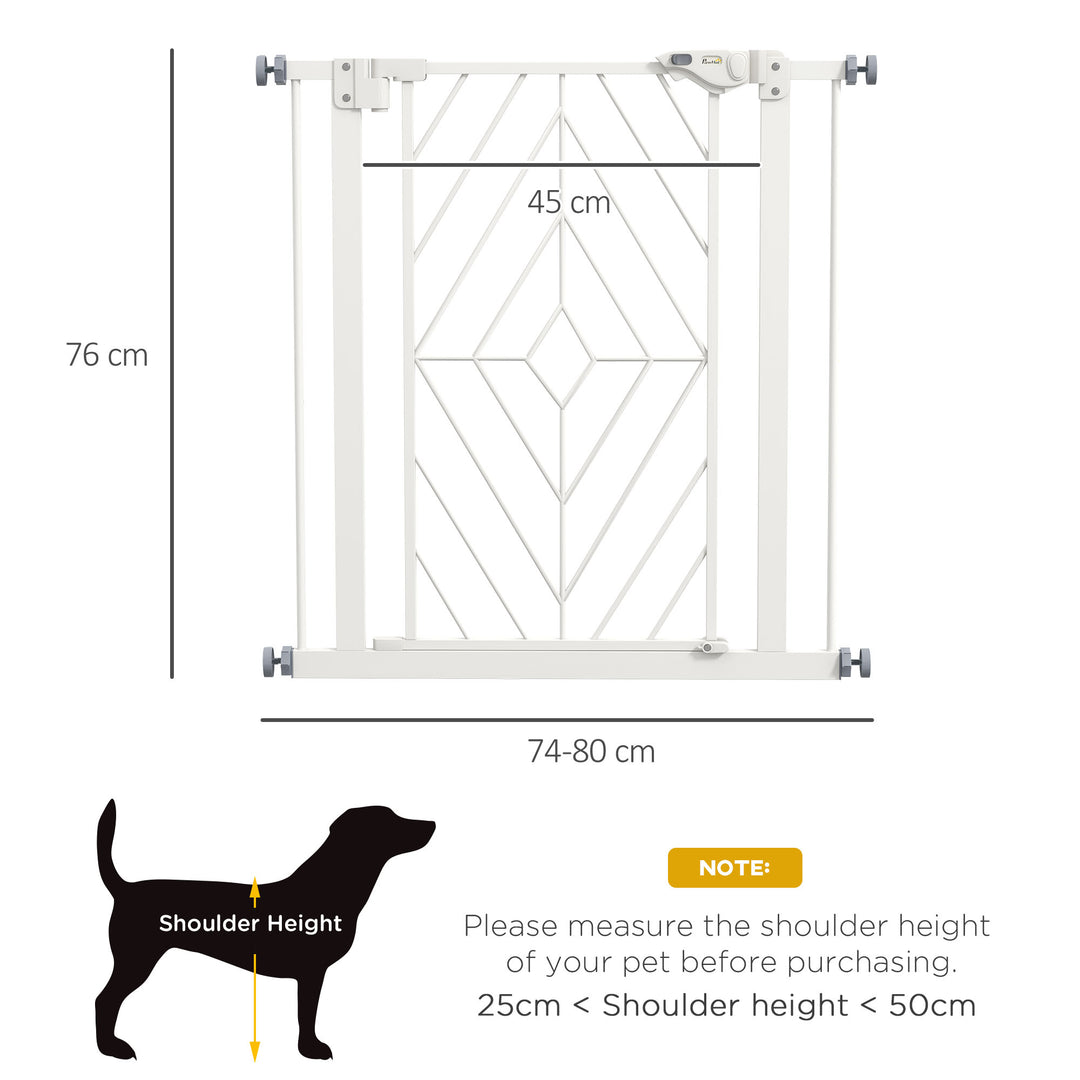 PawHut Pressure Fit Stair Gate, Dog Gate, with Auto Closing Door, Double Locking, Easy Installation, Openings 74-80cm - White | Aosom UK