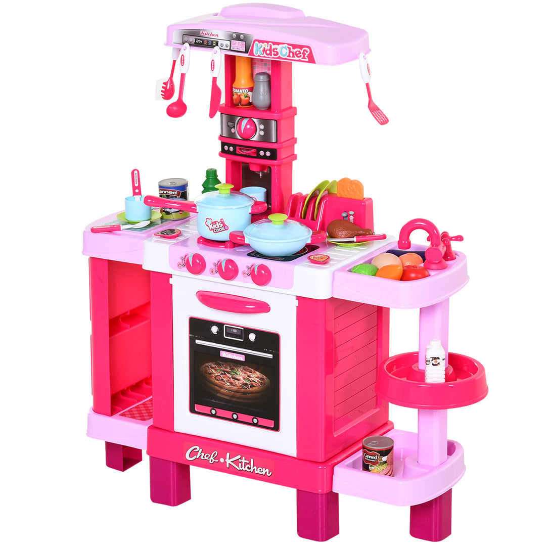 MCL 38 Pcs Kids Children Kitchen Play Set w/ Realistic Sounds Lights Food Utensils Pots Pans Appliances Toy Game Pink
