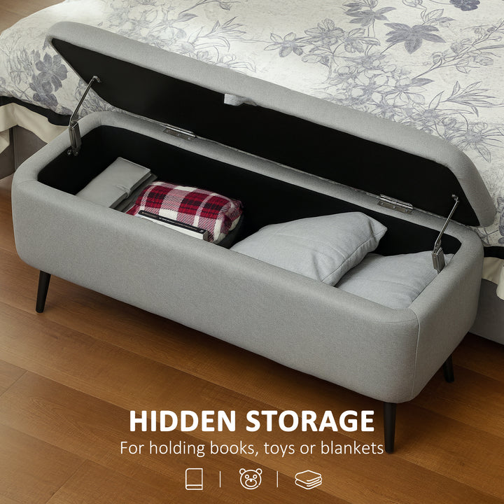 92 x 31cm Linen-Look Storage Ottoman - Light Grey