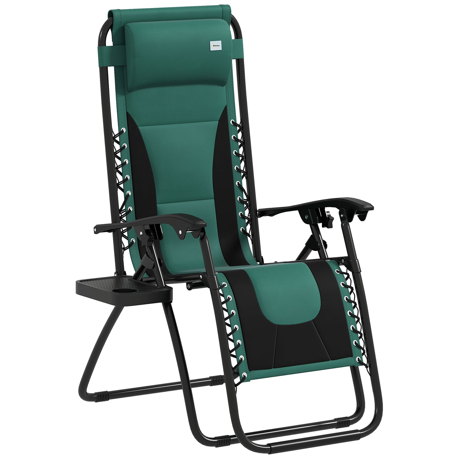 Zero Gravity Lounger Chair, Folding Reclining Patio Chair with Padded Seat, Cup Holder, Soft Cushion and Headrest for Poolside, Camping, Green