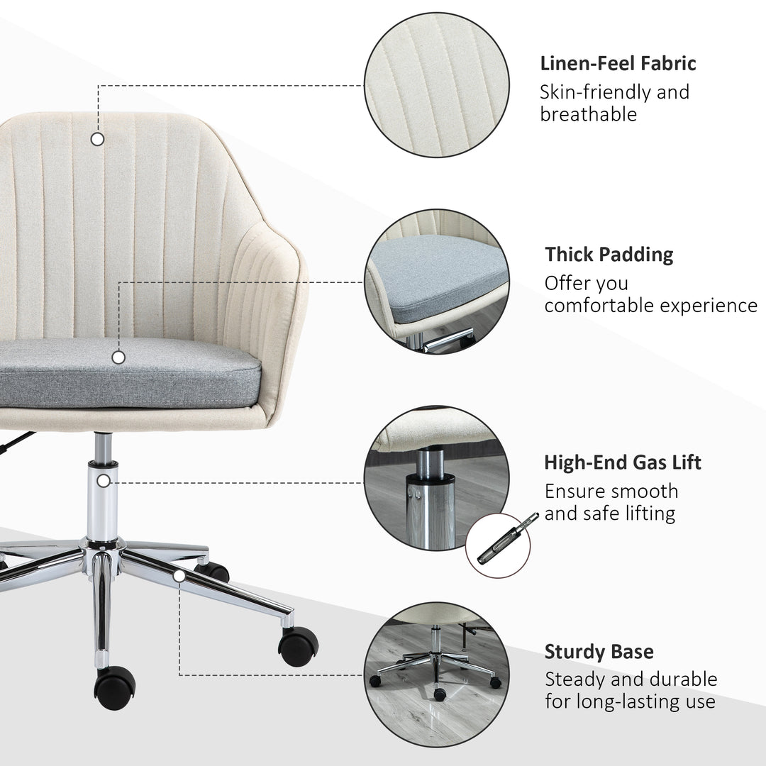Home Office Chair Comfortable Computer Desk Chair Swivel Task Chair with Golden Base, Vanity Chair for Teens Adults Bedroom, Beige