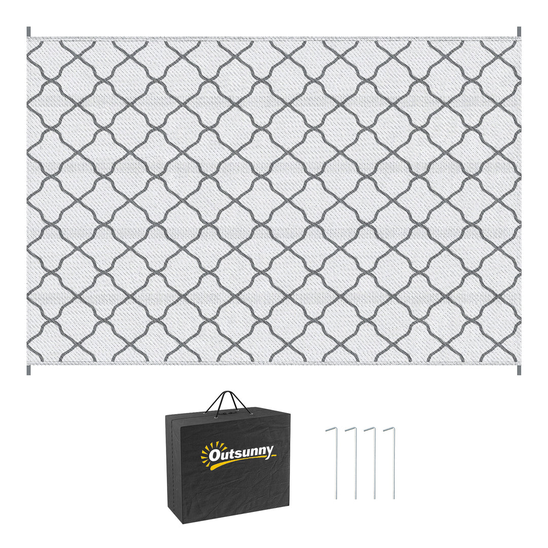 Reversible Outdoor Rug with Carry Bag, Waterproof Plastic Straw Mat for Garden, Deck, RV, Picnic, Beach, Camping, 182 x 274cm, Grey
