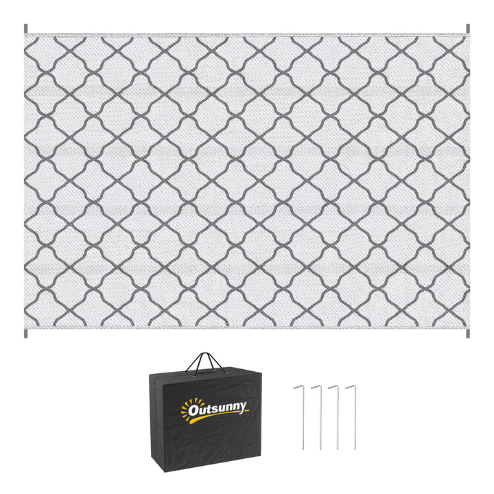 Reversible Outdoor Rug with Carry Bag, Waterproof Plastic Straw Mat for Garden, Deck, RV, Picnic, Beach, Camping, 182 x 274cm, Grey