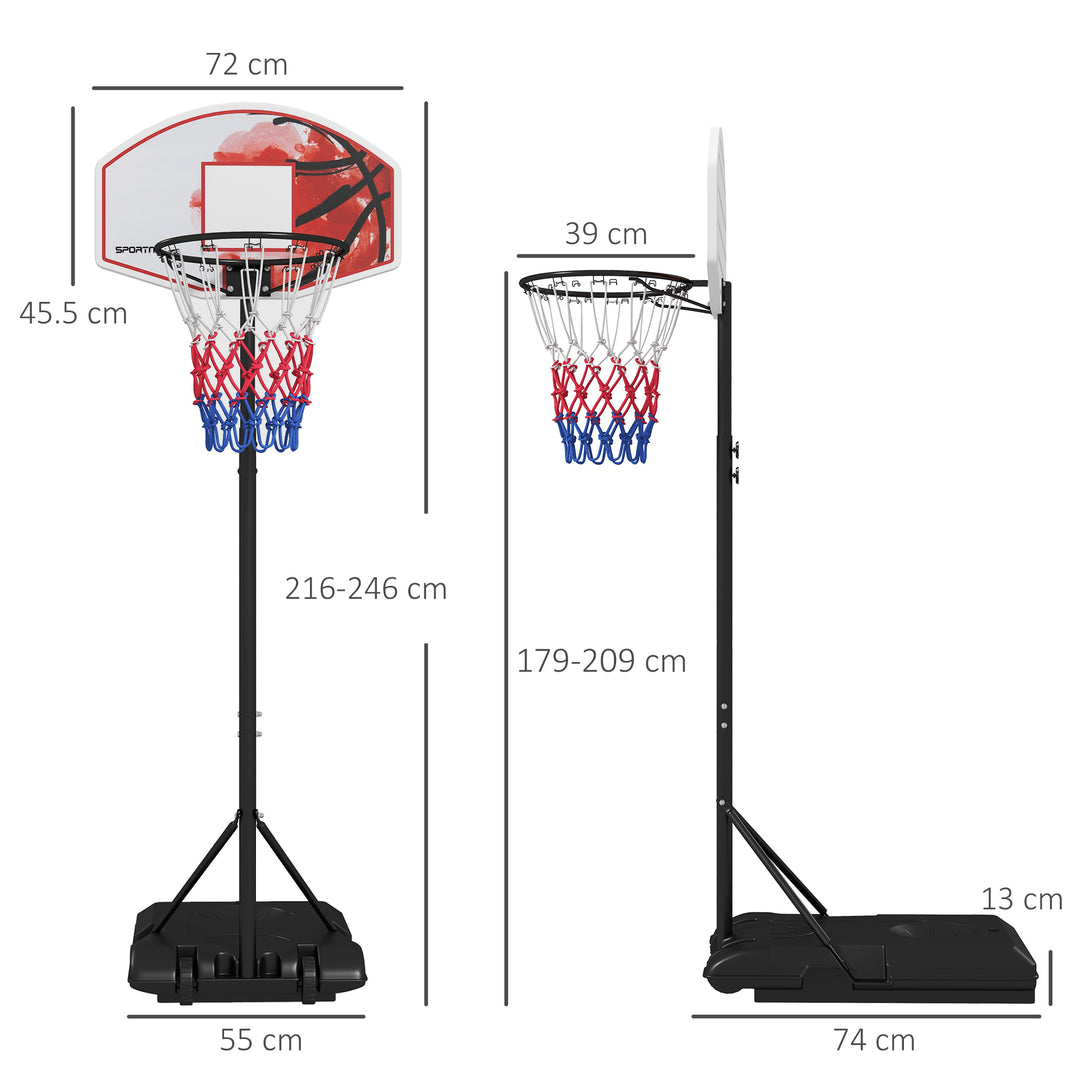 SPORTNOW Adjustable Basketball Stand Net System, with Wheels, Enlarged Base, PE, Backboard, 179-209cm | Aosom UK