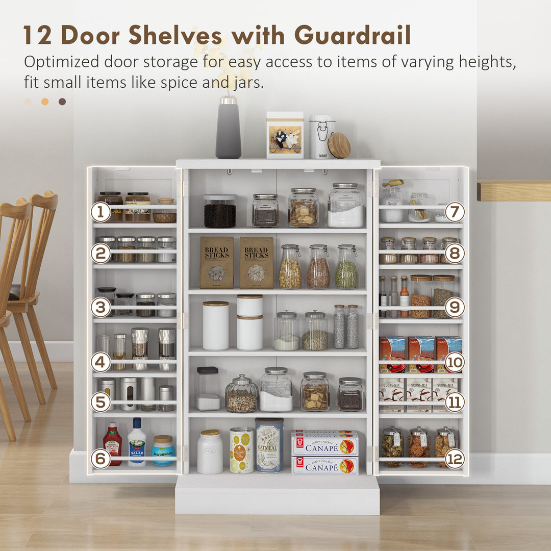 Freestanding Multi-Storage Kitchen Cupboard with Adjustable Shelves White