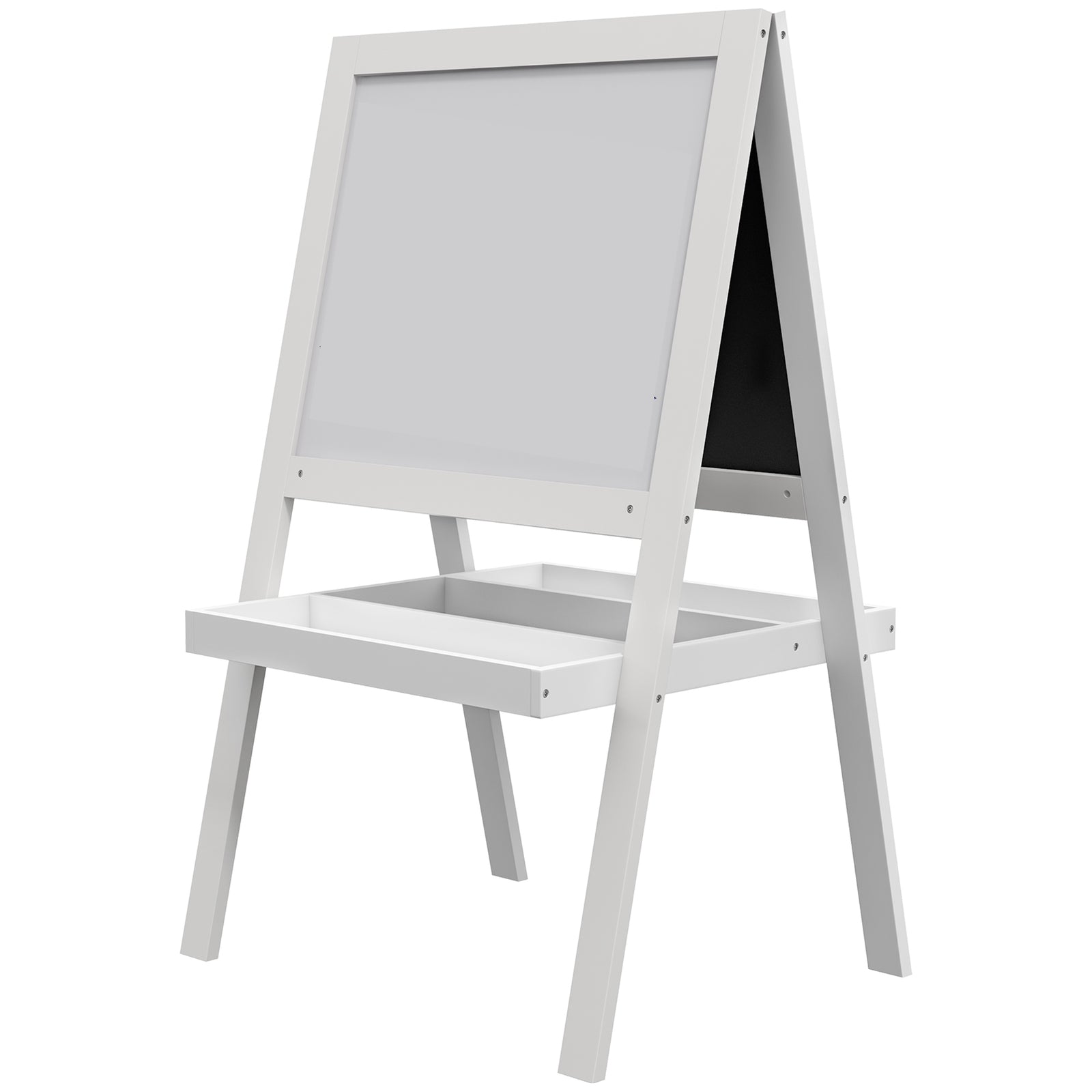 AIYAPLAY Kids Easel, Art Easel with Double Sided Whiteboard, Chalkboard, Storage, 2 in 1 Standing Easel for Toddlers 18-48 Months, White