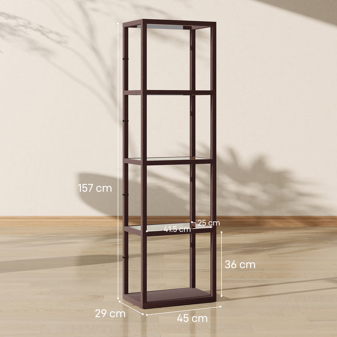 LED Floor Lamp with Glass Shelves, 4 Layers Dimmable Tall Standing Lamp, Modern Column Shelf Floor Light for Living Room, Bedroom, Office, Dark Brown