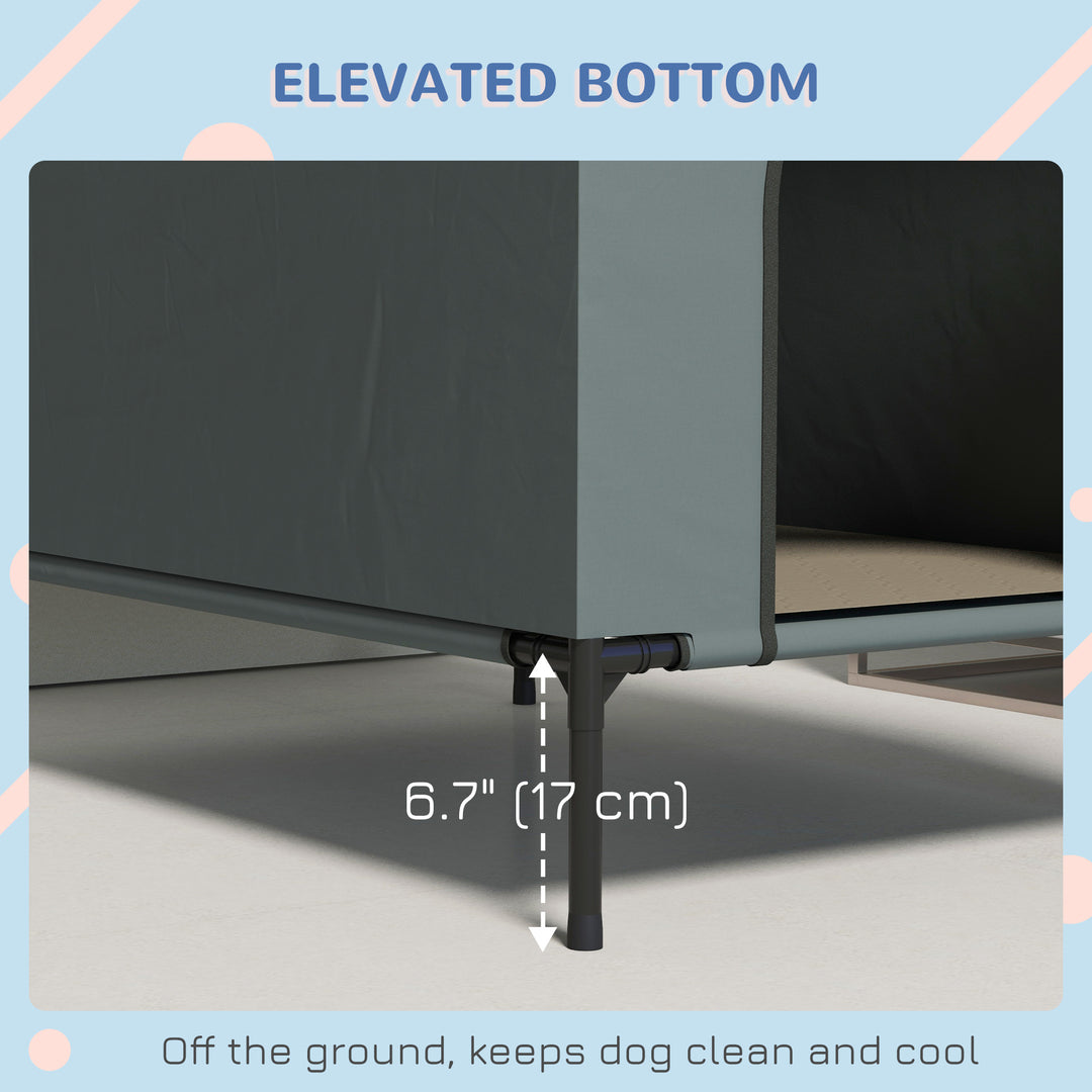 Dog House Outdoor Elevated Dog Bed with Removable Cover, Mesh Windows, Storage Bag, for S and M-Sized Dogs