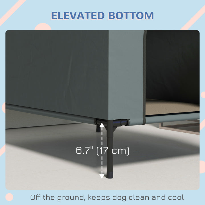 Dog House Outdoor Elevated Dog Bed with Removable Cover, Mesh Windows, Storage Bag, for S and M-Sized Dogs