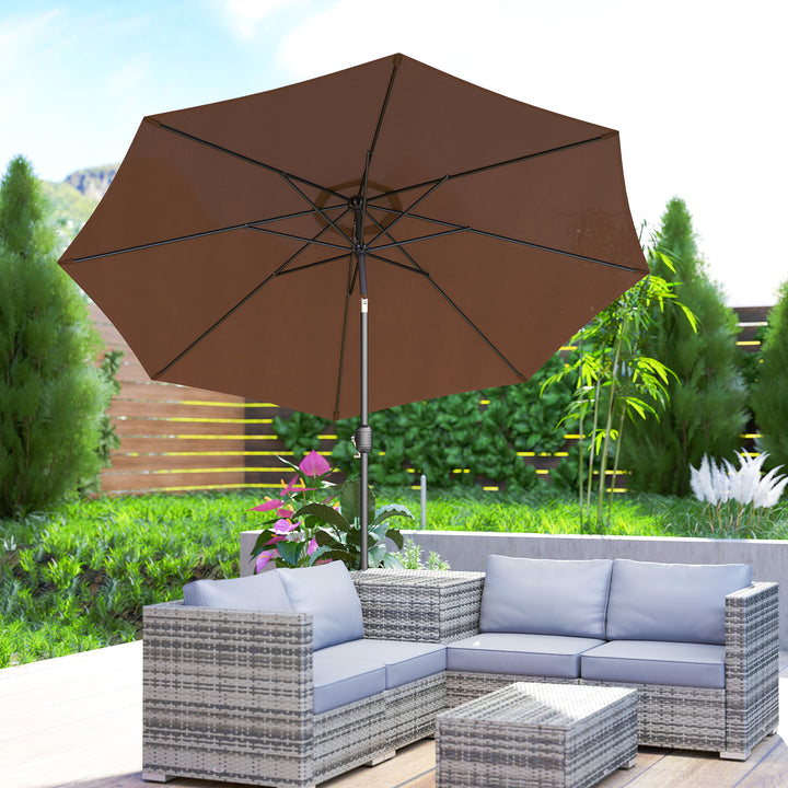 MCL 3(m) Tilting Parasol Garden Umbrellas, Outdoor Sun Shade with 8 Ribs, Tilt and Crank Handle for Balcony, Bench, Garden, Coffee