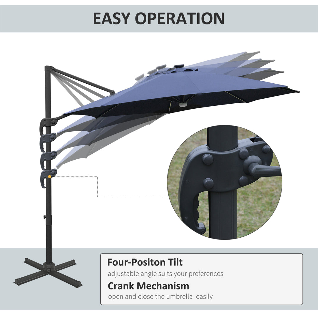 3(m) LED Cantilever Parasol Outdoor Sun Umbrella w/ Base Solar Lights Blue