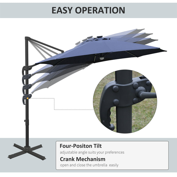 3(m) LED Cantilever Parasol Outdoor Sun Umbrella w/ Base Solar Lights Blue