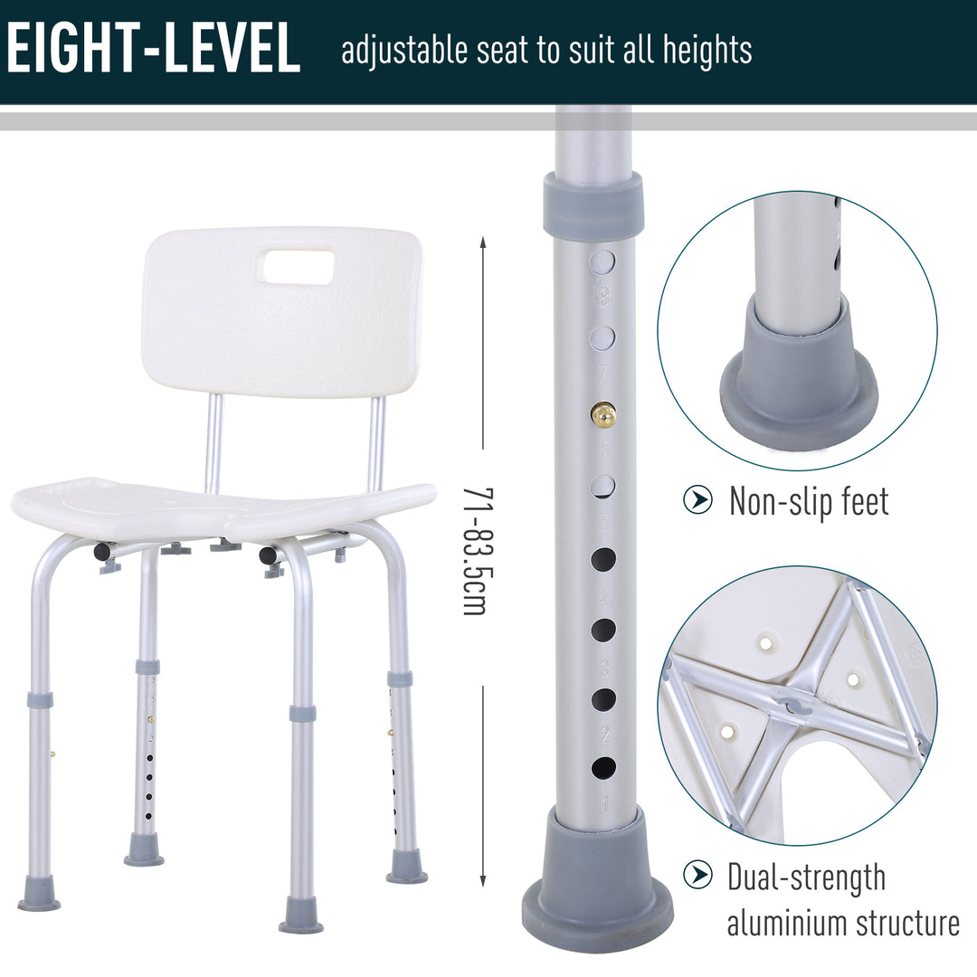 HOMCOM 8-Level Height Adjustable Bath Stool Spa Shower Chair Aluminum w/ Non-Slip Feet and Handle, Load Capacity 136kg | Aosom UK