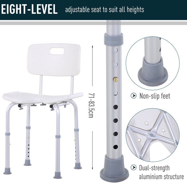 HOMCOM 8-Level Height Adjustable Bath Stool Spa Shower Chair Aluminum w/ Non-Slip Feet and Handle, Load Capacity 136kg | Aosom UK