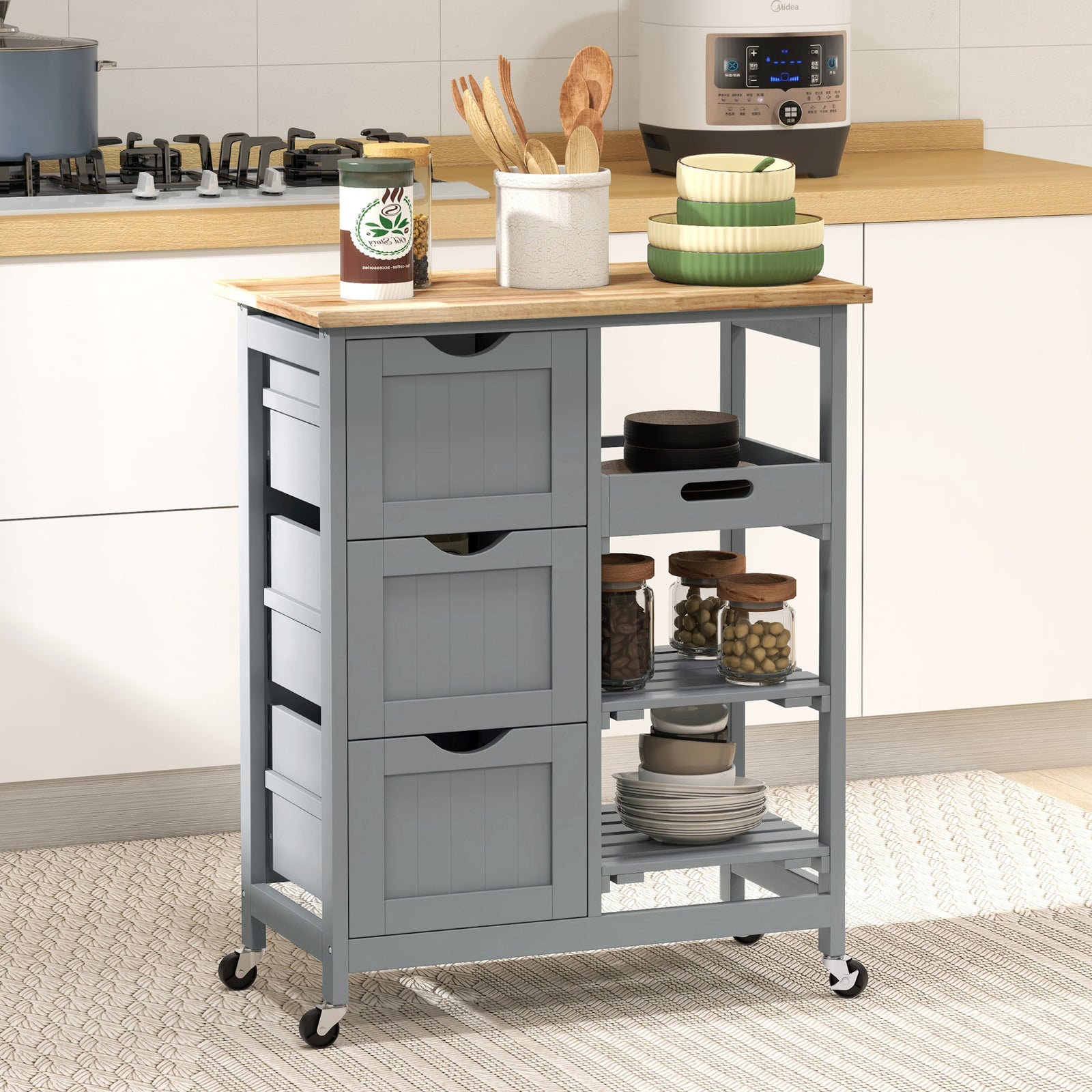 Rolling Kitchen Island Cart, Bar Serving Cart, Compact Trolley on Whee