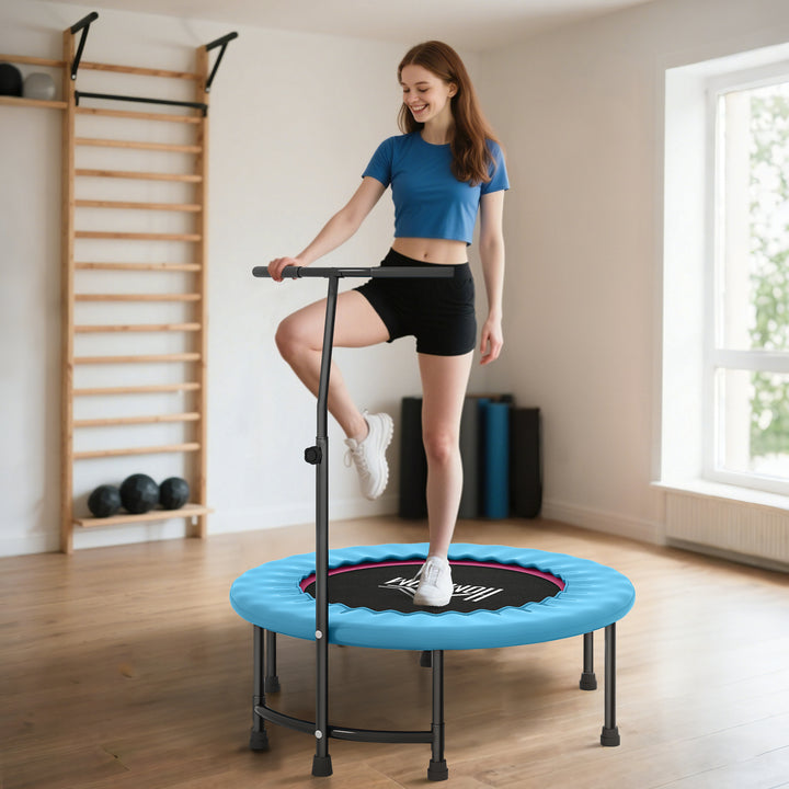 MCL 40" Fitness Trampoline with Adjustable Handle, Rebounder Trampoline, Mini Jumper for Indoor Exercise Workout, Blue