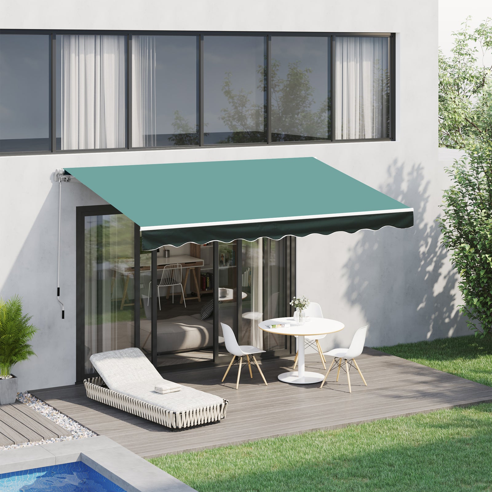 3x2.5 m Sun Shade Canopy Garden Patio Manual Retractable Awning Canopy-Dark Green