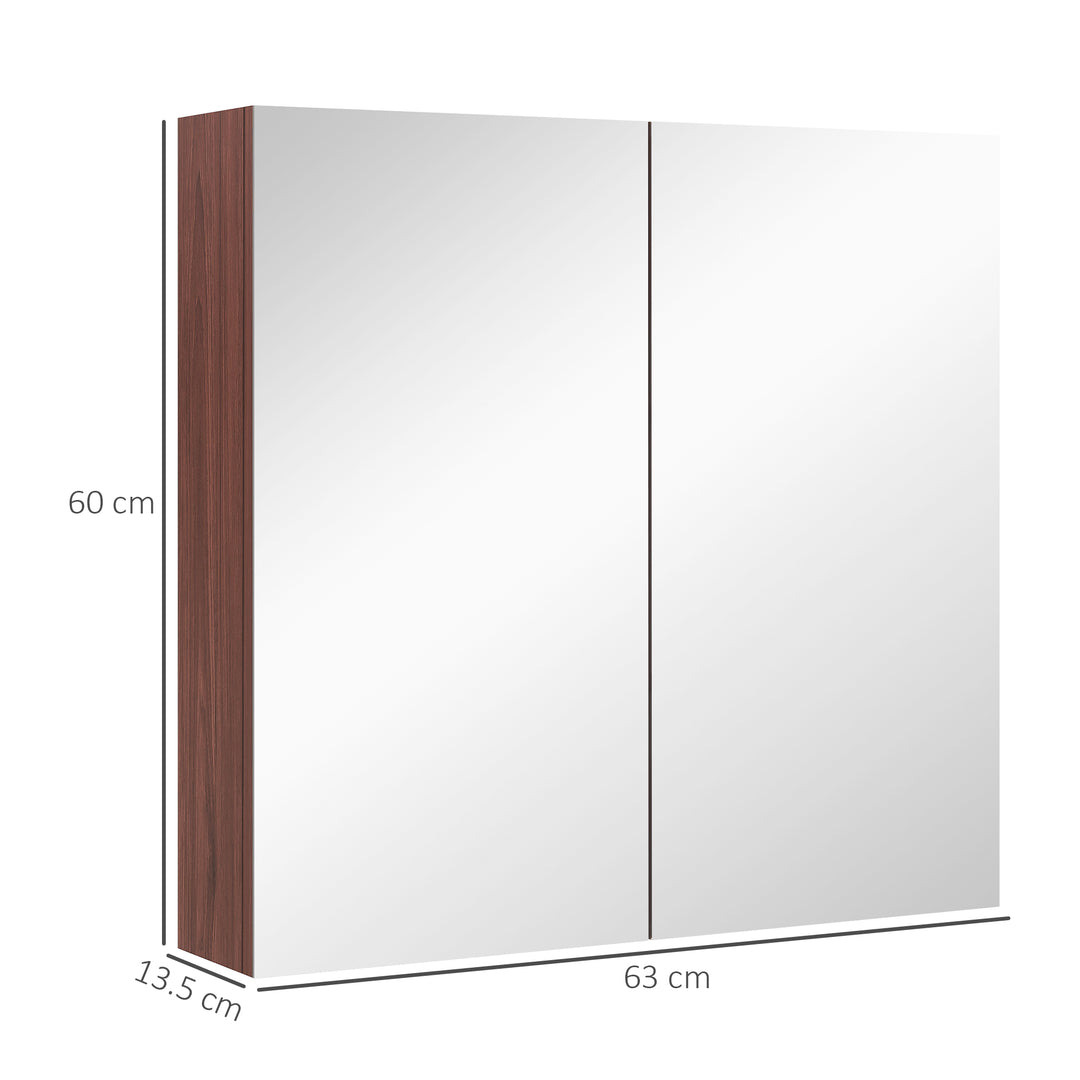 Double Door Bathroom Mirror Cabinet, Wall Mounted Bathroom Storage Cabinet, Soft Closing, 63L x 60Hcm