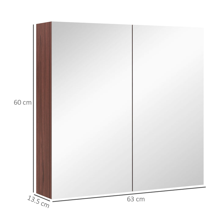 Double Door Bathroom Mirror Cabinet, Wall Mounted Bathroom Storage Cabinet, Soft Closing, 63L x 60Hcm